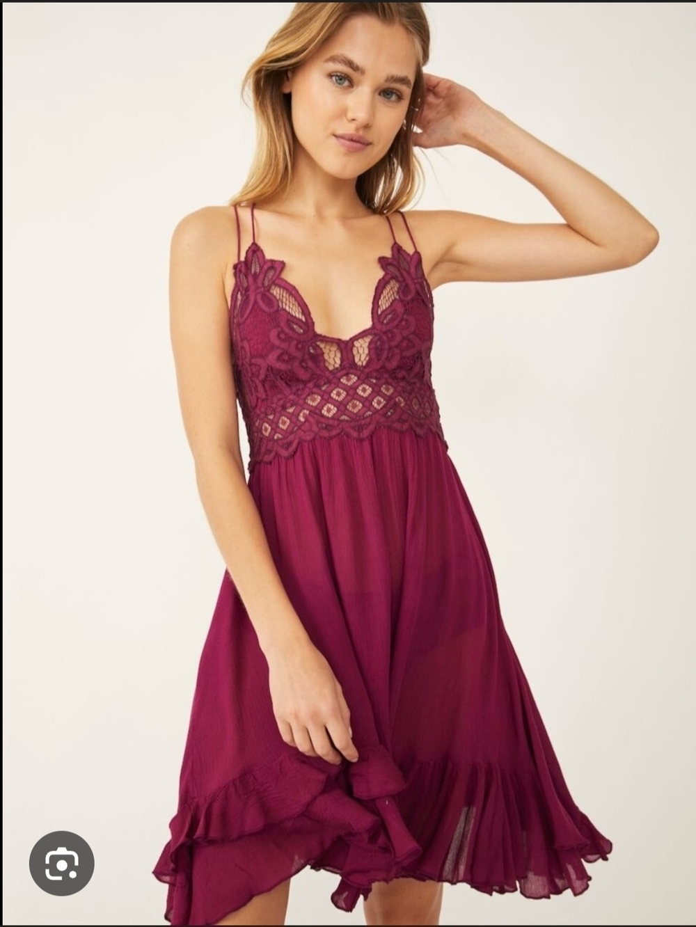 Free People Burgundy Lace-Trim Slip Dress